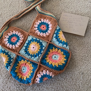 Sunflower Market Granny Square Tote Travel Bag Crochet Bag With ...