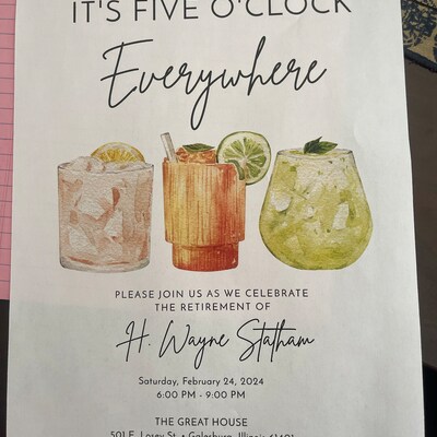 Retirement Party Invitation Template, It's 5 O'clock Everywhere ...
