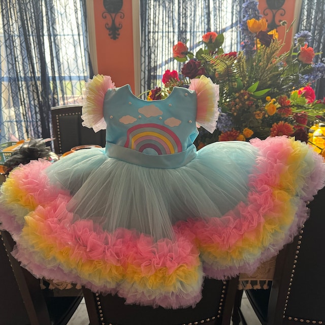 Rainbow Birthday Dress, Pastel Tulle Party Dress With Headband - Etsy