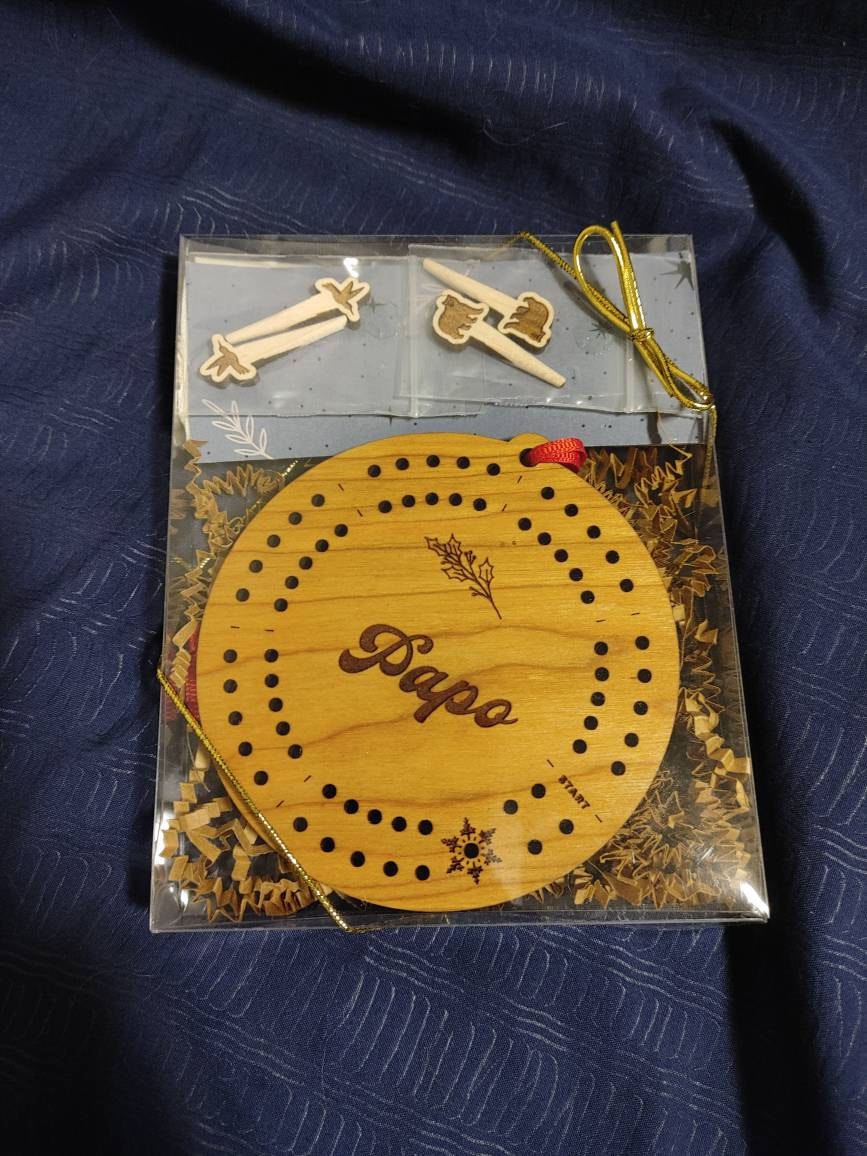 Cribbage Ornament 2024 Personalized | Round Travel Cribbage Board Holiday Ornament & Pegs | Stocking Stuffer