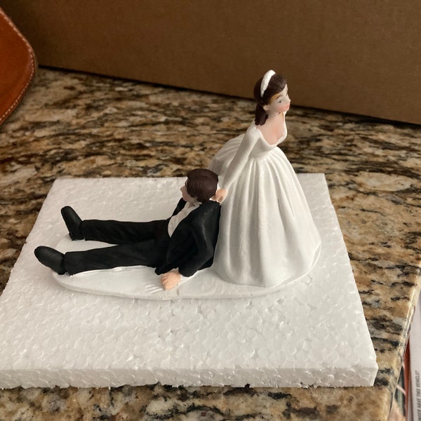 Dark Hair Bride and Dark Brown Hair Groom Wedding Reception Cake Topper ...