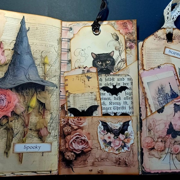 Pink Halloween, TN Size, Junk Journal, Kit, Travelers Notebook, Shabby ...
