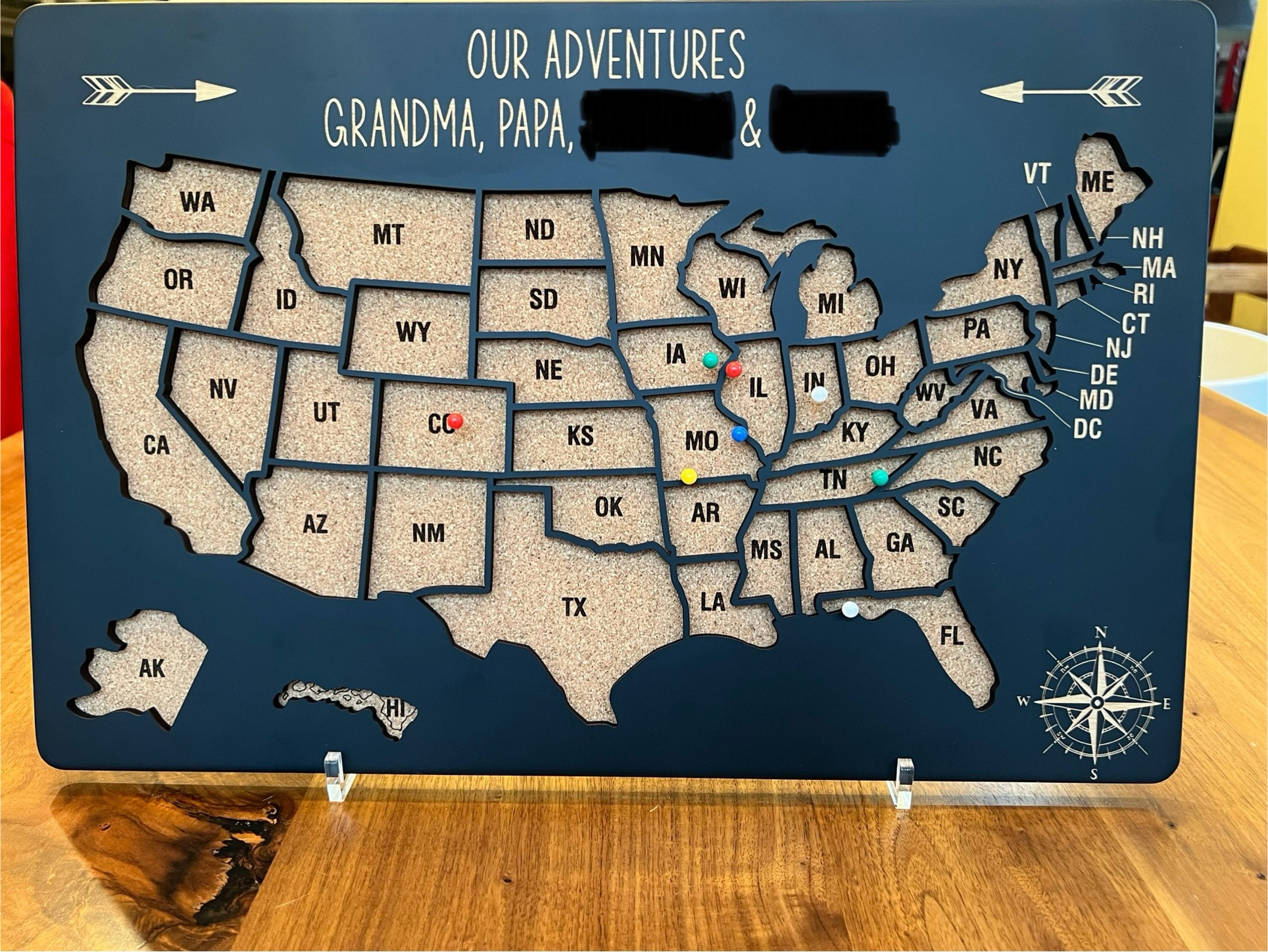 Push Pin USA Map Travel Map For Couples Gift, Wooden Map Of United States One Year Anniversary Gift, Personalized Cork Board Map With Pins