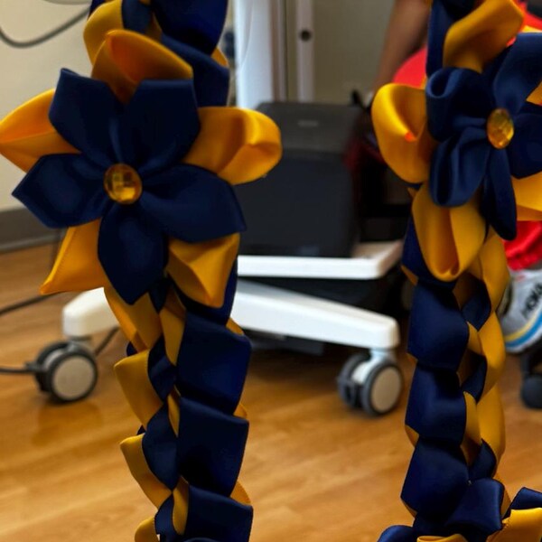 Royal Blue Ribbon In Graduation Royal Blue & Gold Satin Ribbon Graduation Lei - Handmade - Etsy