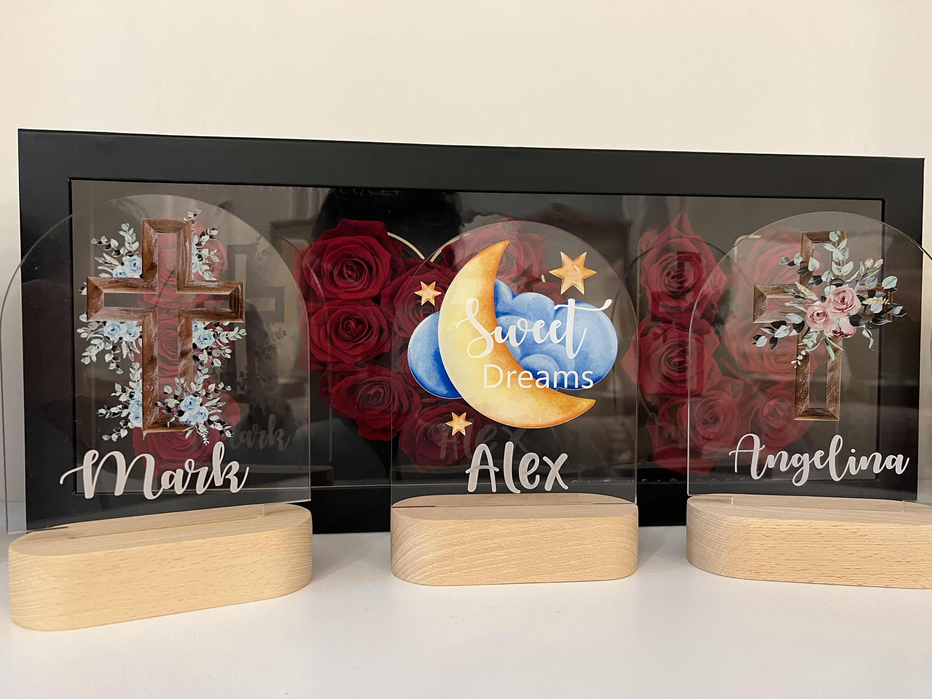 Baby Gift Baptism Gift Christening Gift- Custom Boy or Girl Name Keepsake Light - Religious Pink Cross