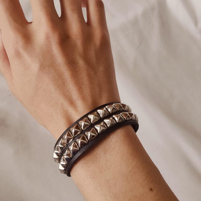 Premium Studded Leather Bracelet Wristband Cuff With 1/4