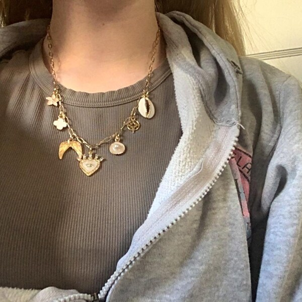 Gros Collier à Breloques, Collier Chaîne En Or, Collier Inspiré De