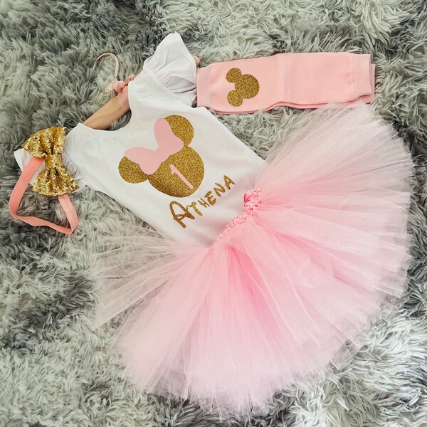 Personalized Pink and Gold Minnie Mouse Outfit 1st Birthday Minnie ...