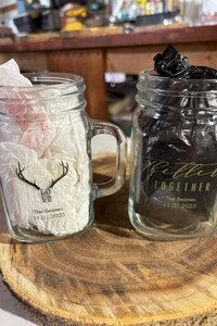 Custom Wedding 12 oz. Favor Mason Drinking Jars - 49 Designs to Pick From - Personalized Unique Wedding Favor Mugs - Wedding Reception