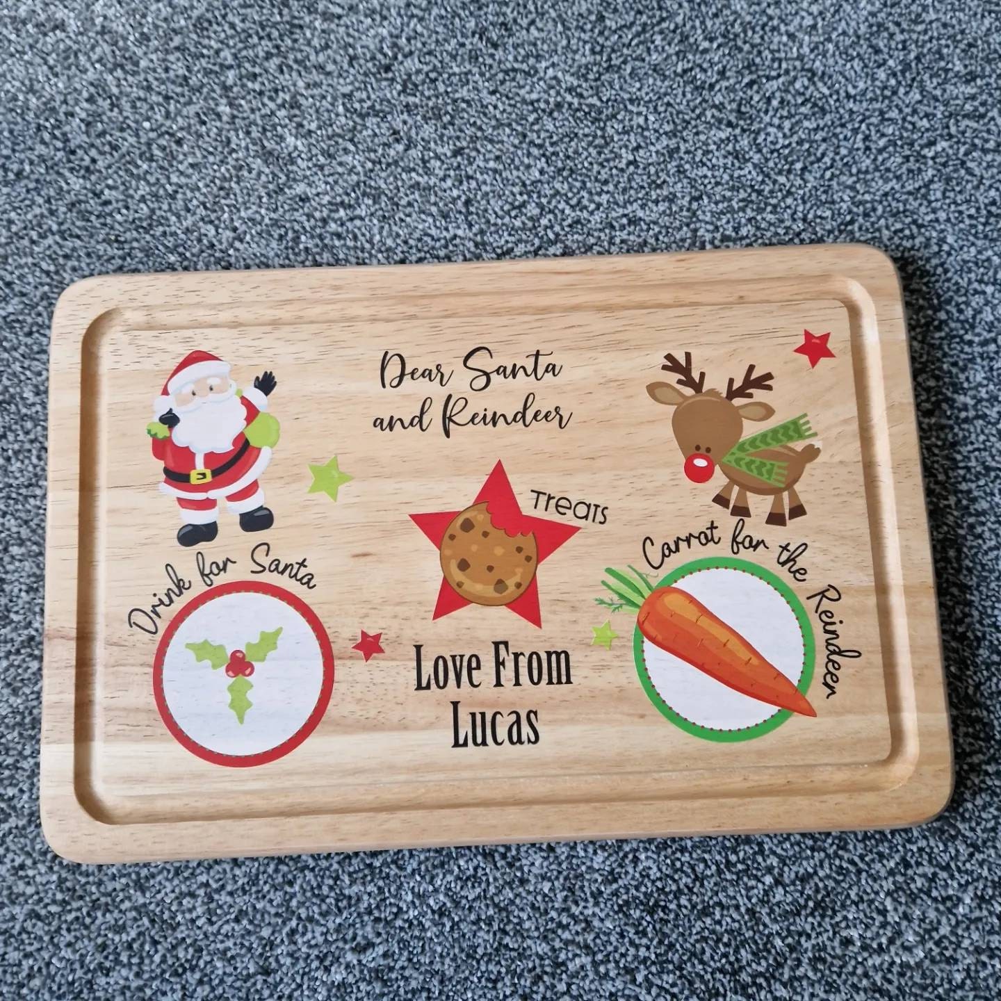 Personalised Christmas Eve Santa Treat Wooden Board, Cookies and Milk for Father Christmas