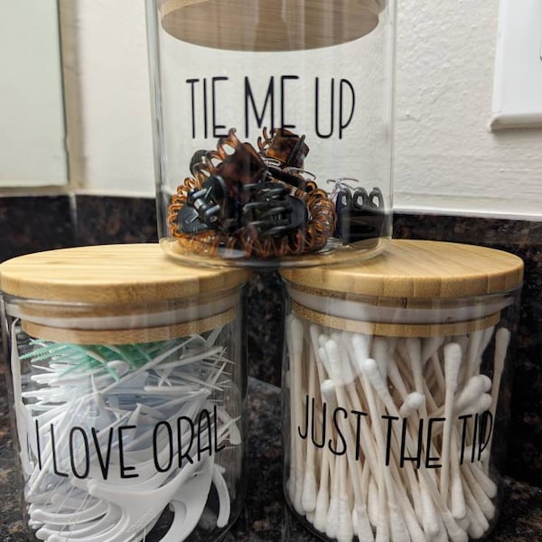 Cotton Ball Jar, Q-tip Jar, Balls Deep, Just the Tip, Bathroom Storage ...