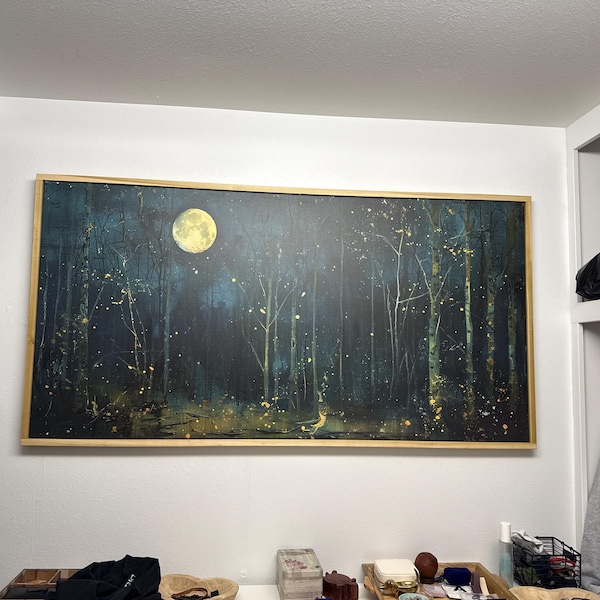 Moon & Stars Wall Art, Vintage Dark Forest Landscape Nature Decor ...