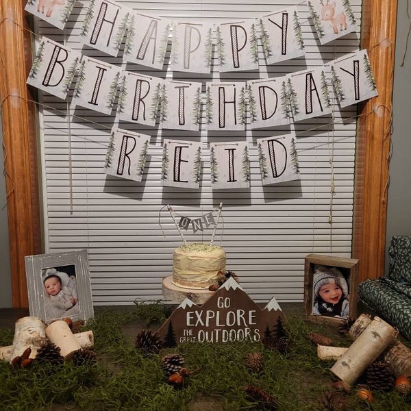Woodland Happy Birthday Banner, Forest Friends First Birthday Party ...