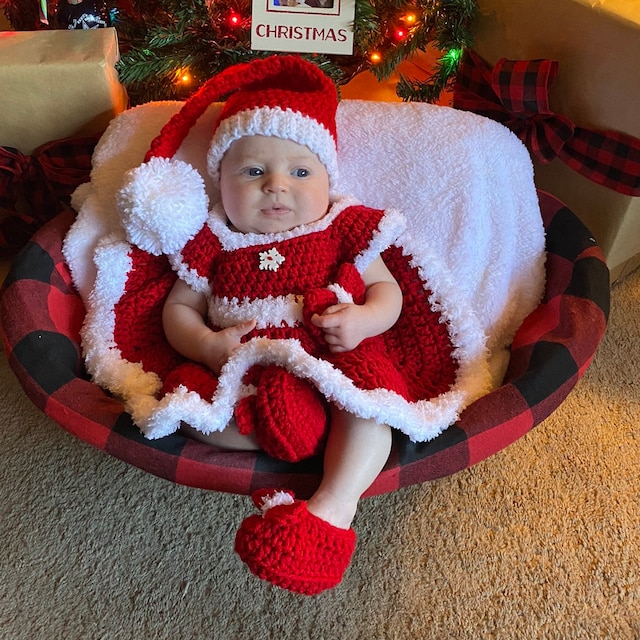 Vestido De Mamá Noel Para Niña – Disfraz De Papa Noel Bebé Con Gorro Y Manga Larga – Traje Navideño De Felpa Con Cintura Ceñida – Tela Suave Y Cómoda