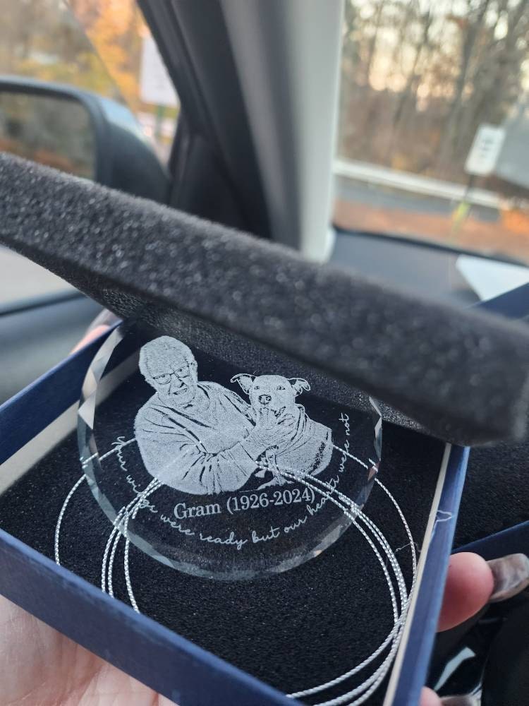 Personalized Memorial Crystal Ornament, Engraved Photo Christmas Ornament, Loss of Father Gift, Sympathy Gift, Remembrance Gift
