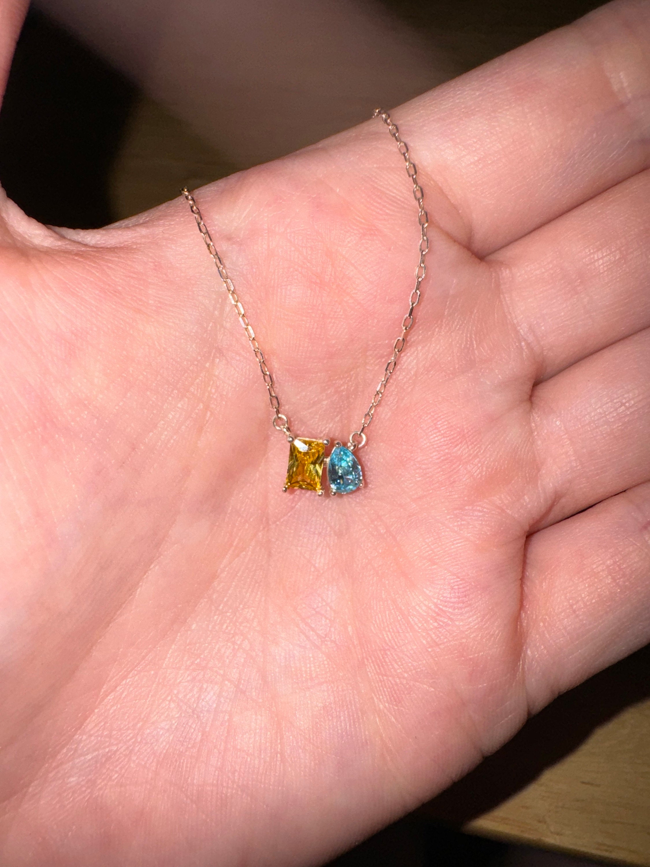 Toi et Moi Gemstone Necklace by Caitlyn Minimalist • Emerald & Pear Cut Birthstone Necklace • Personalized Jewelry • Gifts for Mom • NM140