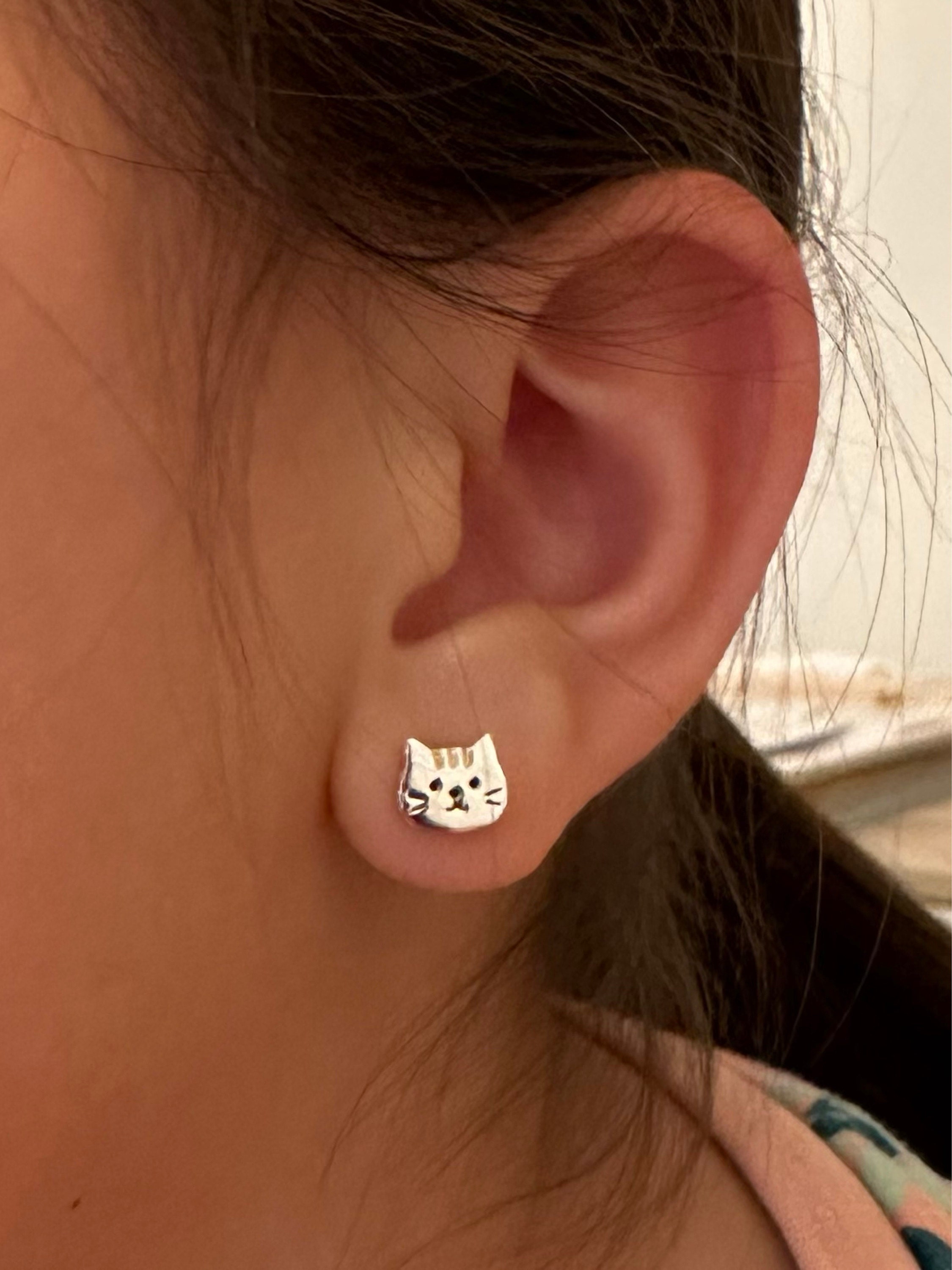 Orange Tabby Cat Stud Earrings in Sterling Silver, Cute Cat Earrings, Silver Cat Earrings, Nature Inspired Animal Earrings