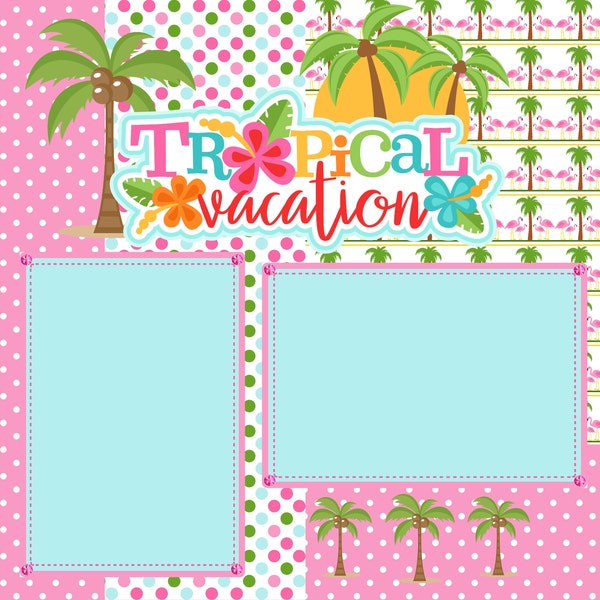 Pink Flamingo Digital Paper, Tropical Scrapbook Papers, Palm Tree ...