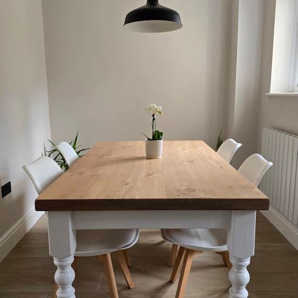 Farmhouse Dining Table Set With Bench. Rustic Wood - Handmade Kitchen ...