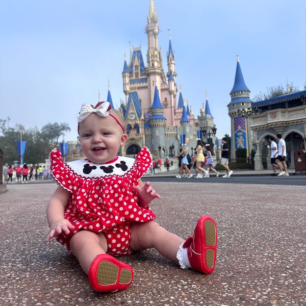 Anavini Baby Girls Red Check Smocked Mouse Ears Romper main image 1