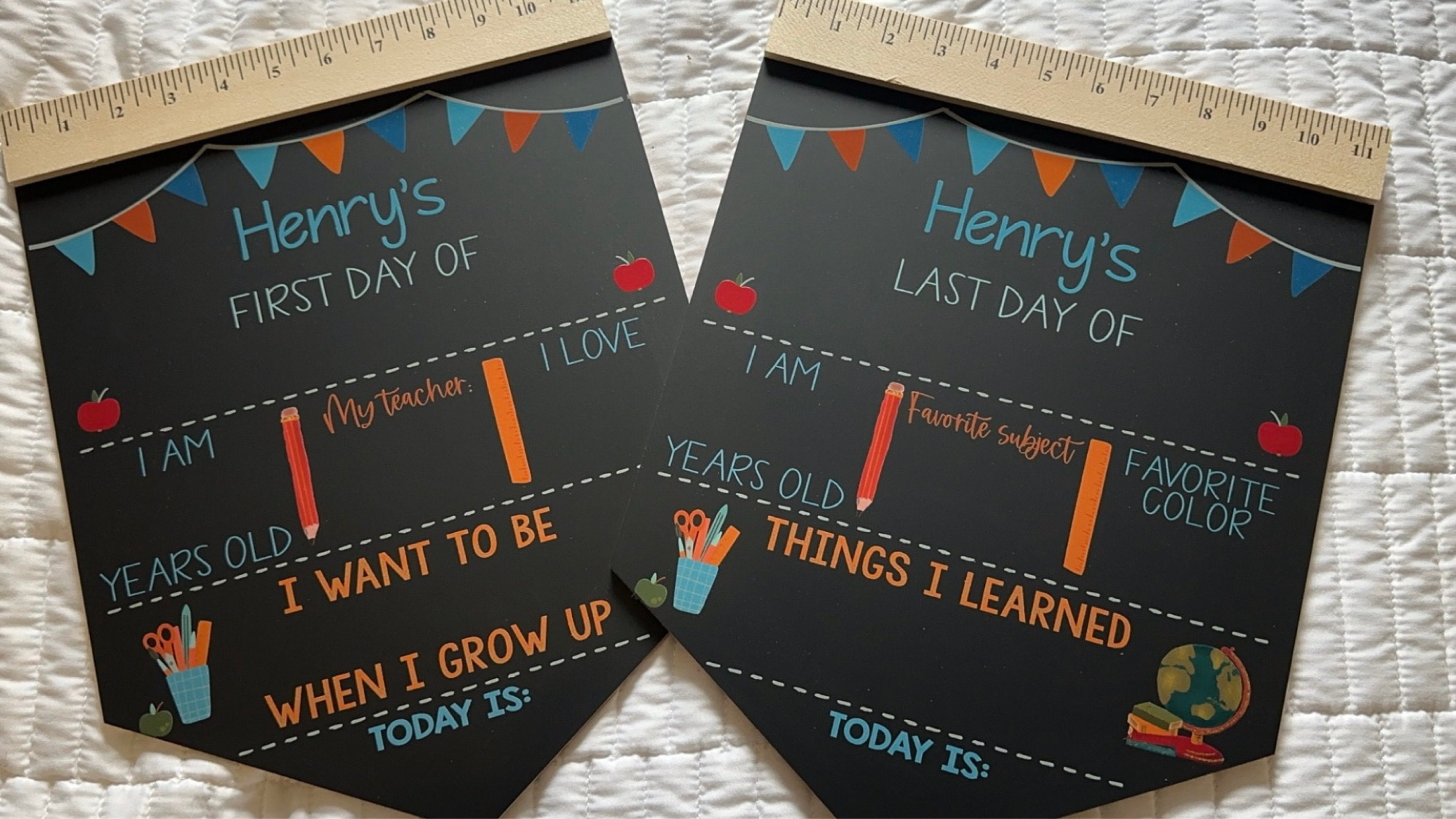 First Day of School Sign, Back to School Chalkboard, Reusable 1st Day Board, Last Day, Kindergarten, First Grade, Preschool, Ruler, BloomOwl