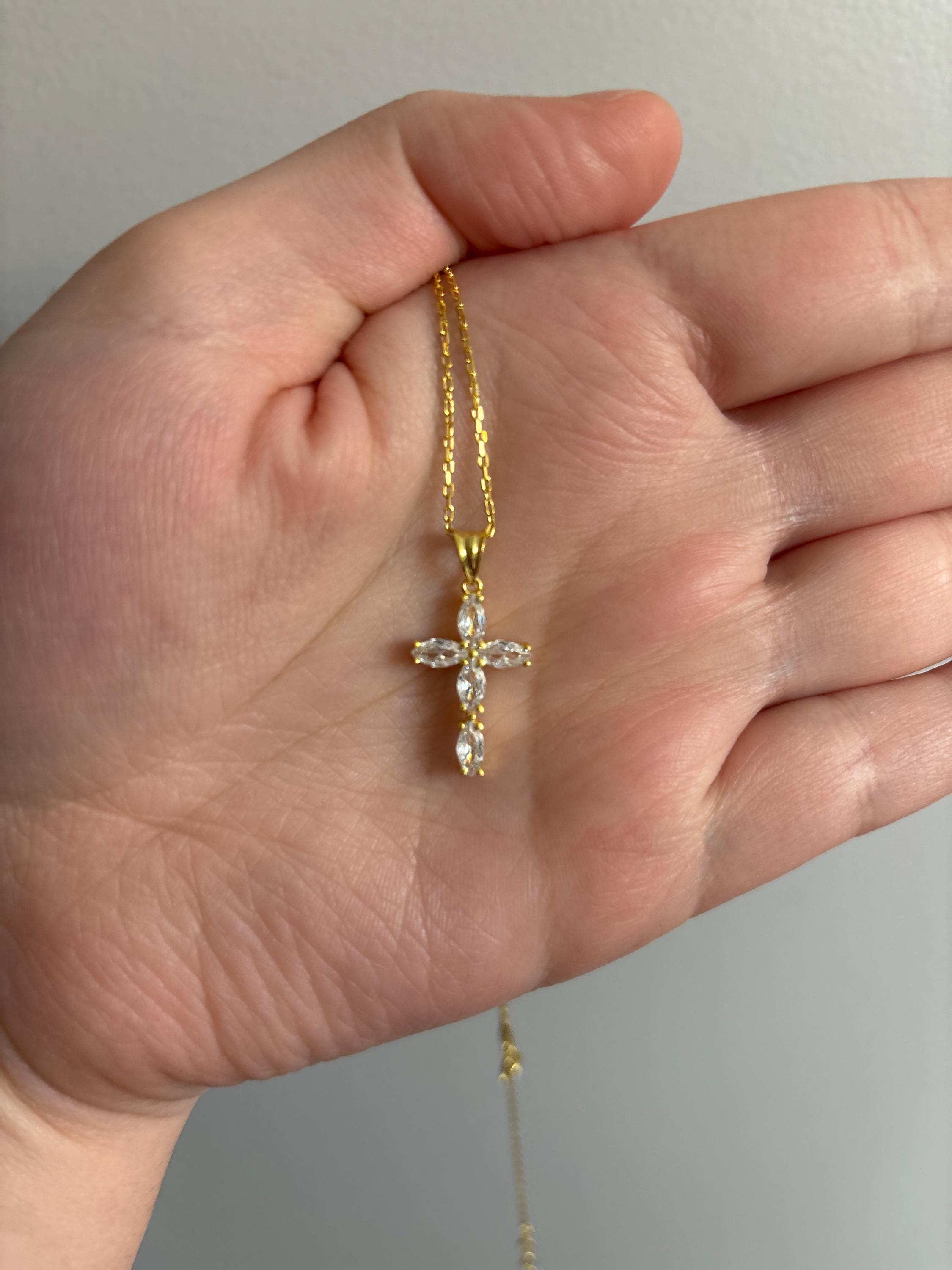Sterling Silver Cross Necklace, Dainty Cross Pendant, Cubic Zirconia Cross Necklace, Gift Cross Pendant, Religious Charms, Christian Gifts