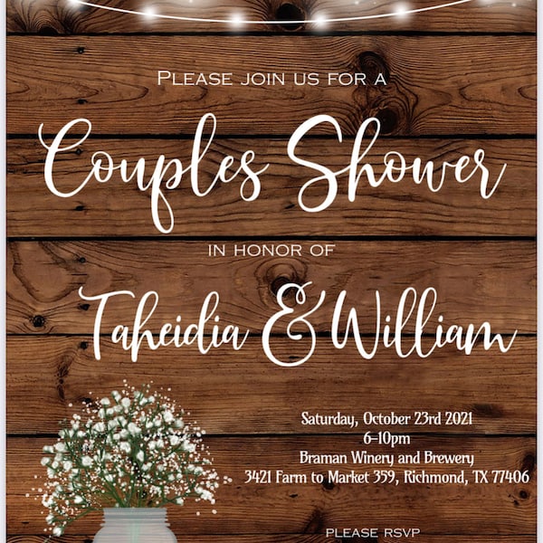 Rustic Couples Shower Invitation Country Couples Shower Invite Editable