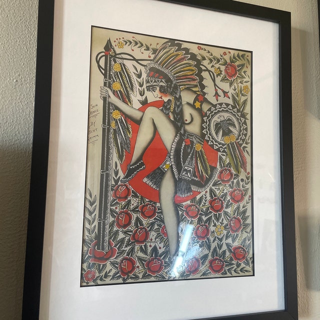 Targa in metallo con scritta Tattoo Girl, 30 x 20 cm, stile vintage