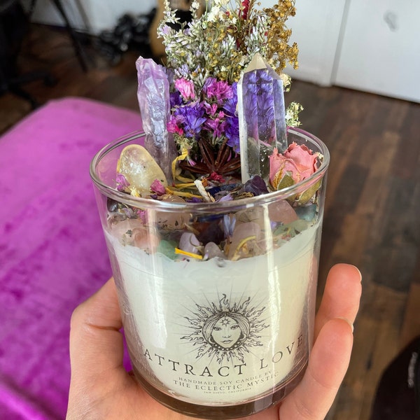 Attract Love Intention Candle Packed With Crystals, Herbs & Flowers ...