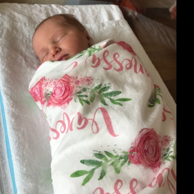 Personalized baby name hat and swaddle blanket set baby and