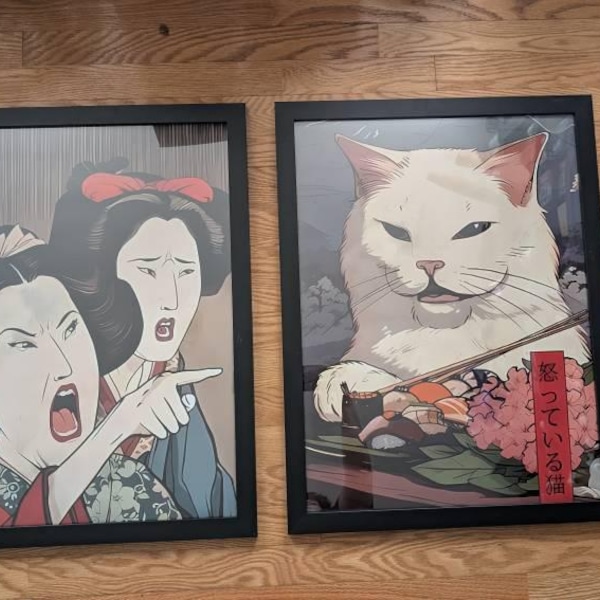 Japanese Cat Meme Art Print, Funny Bathroom Wall Decor - Etsy