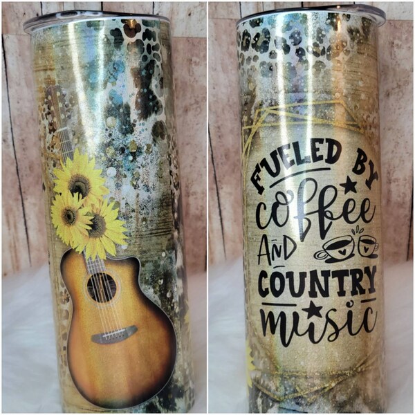 20 Oz Skinny Tumbler Sublimation Design Guitar Country Music Digital ...