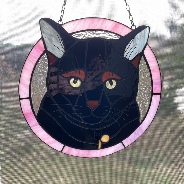 Custom Cat Portrait Art Suncatcher, Pet Memorial Stained Glass Face ...