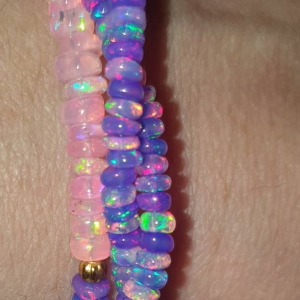 Natural Ethiopian Purple Fire Opal Smooth Rondelle Beads Bracelet 7 ...
