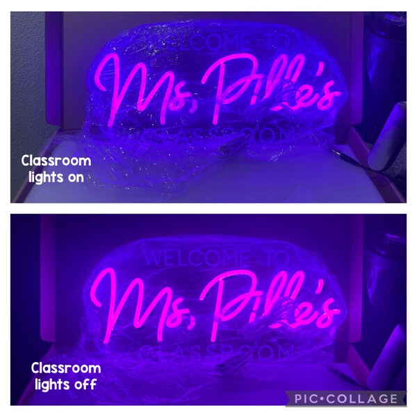 Teacher Name Neon Sign: Classroom Decor, LED Door Hanger - Etsy