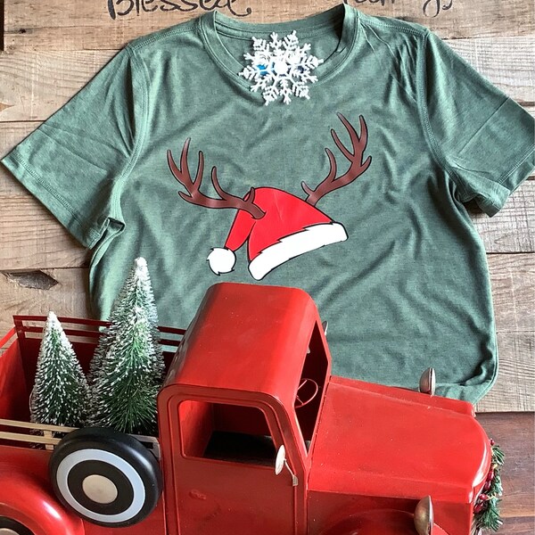 Christmas Hat With Antler Svg, Santa Hat, Xmas Decor. Vector Cut File ...