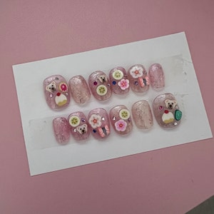 Kawaii Nails Kuma 3D Nails Japanese Nail Art Summer - Etsy