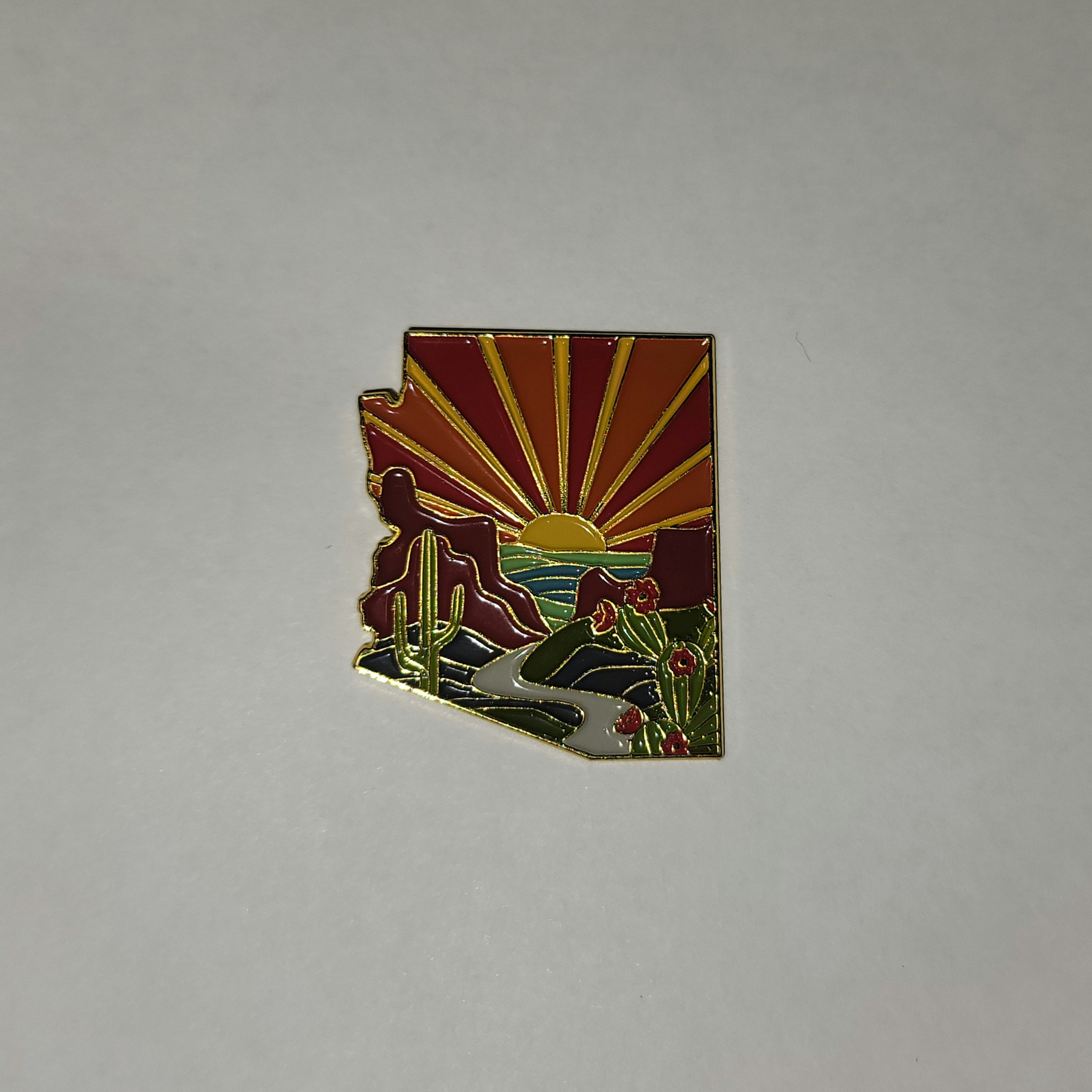 1.5&quot; Arizona Enamel Pin | Gold Soft Enamel Pin | Illustrated United State Pin | Butterfly Clasp