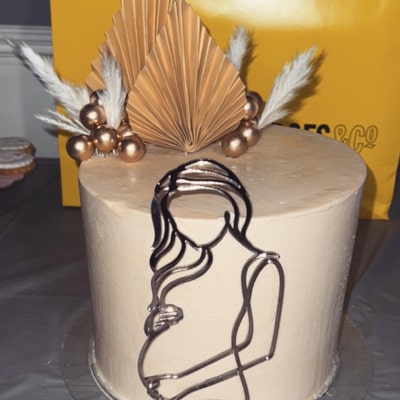 Décoration Gâteau "Oh Baby" En Acrylique Doré - Pour Fête Prénatale Ou Anniversaire