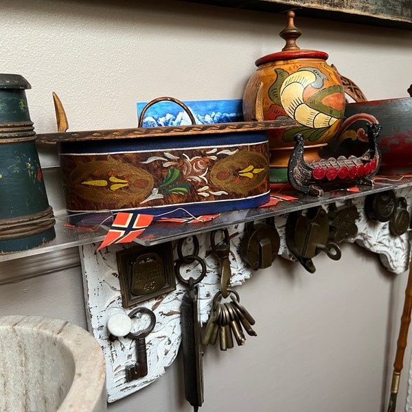 Curated visual reference: Gallery Detail: Norwegian Butter Churn Hanpainted Folk Art Decor Rosemaling Vintage