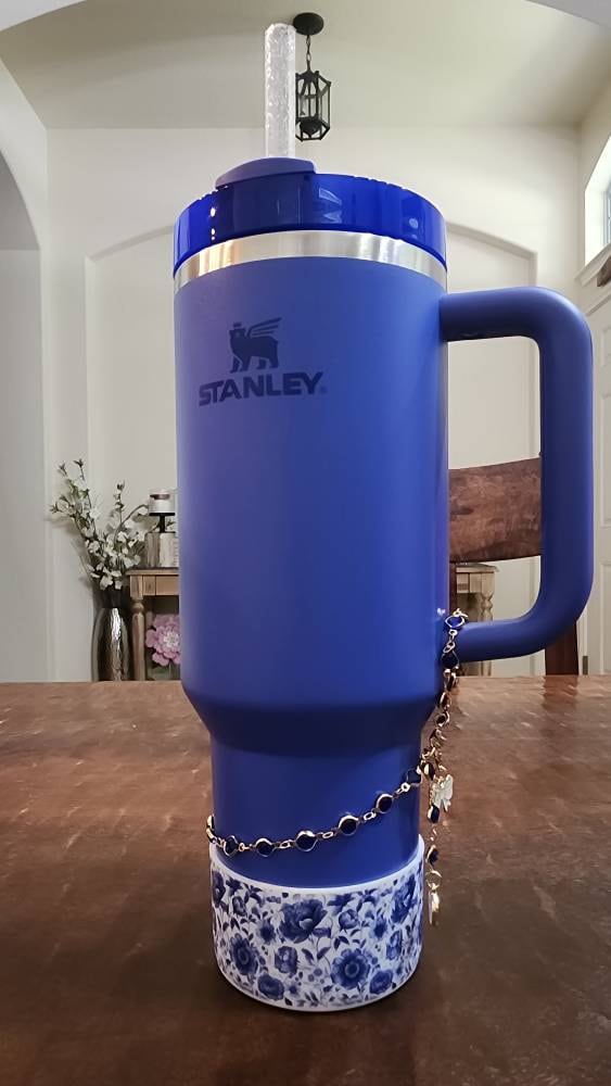 Stanley boot handle bracelet w/ personalized letter and bow charm, 40 oz Stanley bling charm, Stanley gift - pink, blue, purple, choc gold