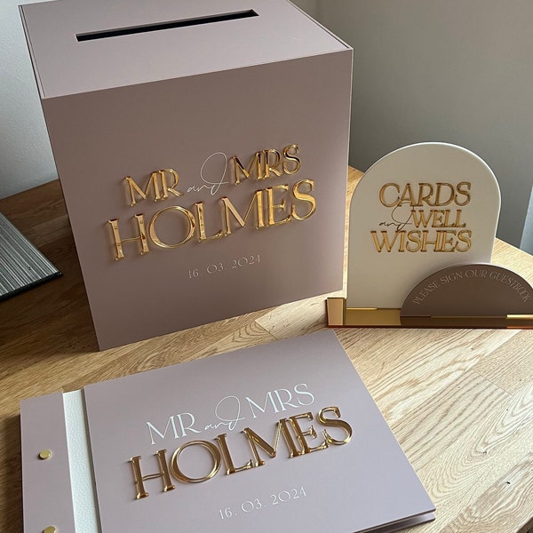 TRIO BUNDLE Acrylic Card Box +guestbook & Guestbook Sign, A4 Acrylic