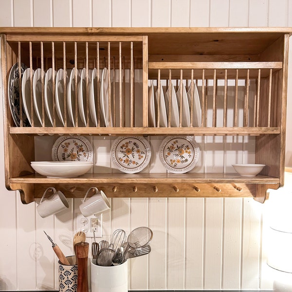 Shaker Peg Kitchen Window Plate Rack Shelf Wood Dish Cabinet for Plates ...