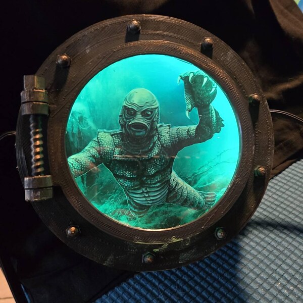 View of Creature From the Black Lagoon Porthole | LED Wall Decor | Horror Tiki ...
