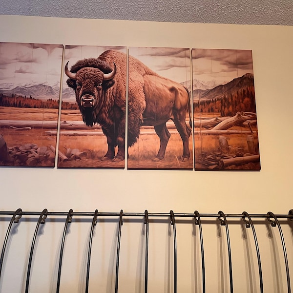 Beige Bison Canvas Wall Art Rustic Home Decor Bison Yellowstone ...