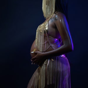 Maternity Shoot Dress Gold Fringedtasseled Dress Chain Set 