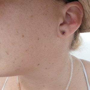 Customer photo from Sandy, Dainty Raw Ruby Stud Earrings in Sterling Silver