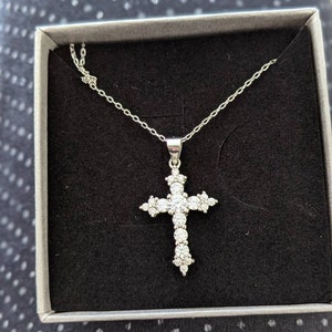 Round Cut Created Diamond 925 Sterling Silver Cross Pendant Necklace ...