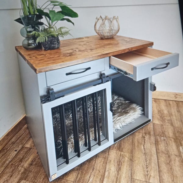 Wooden Handmade Dog Crates With Drawers or Storage - Etsy UK - Handmade Wooden Dog Crate With Colonial Style