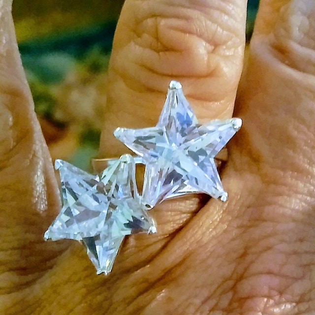 Shining CZ Star Ring, Sterling Silver, Star Shaped Center
